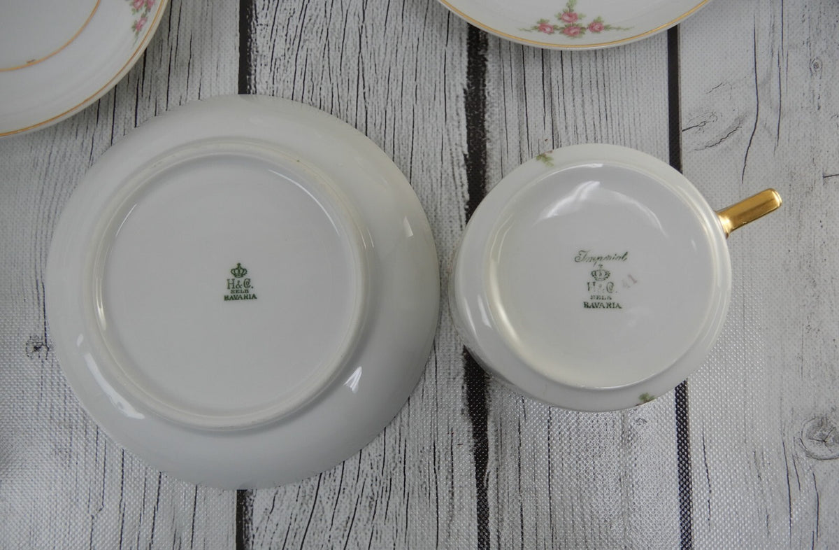 24 Pieces 6-Piece 4 Place Setting Heinrich H&Co Bavaria "Rosalinda" Pink Flowers