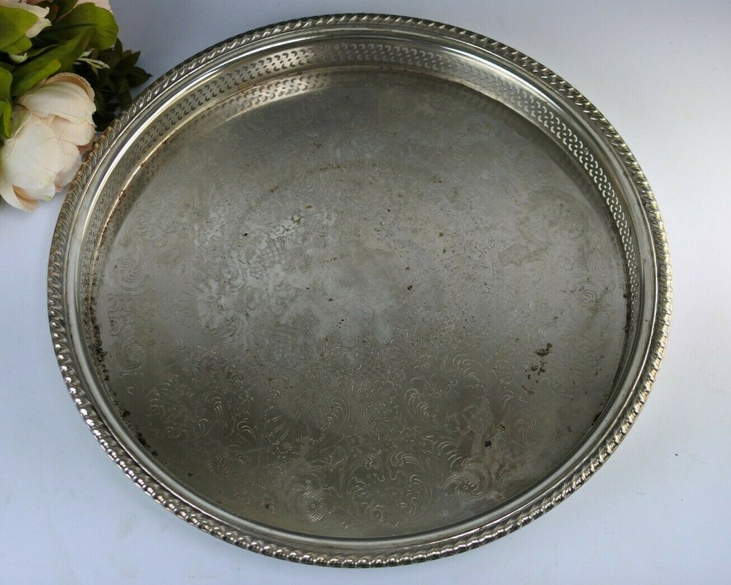 WM Rogers Antique Silverplate Large Etched Serving Tray Drink Tray