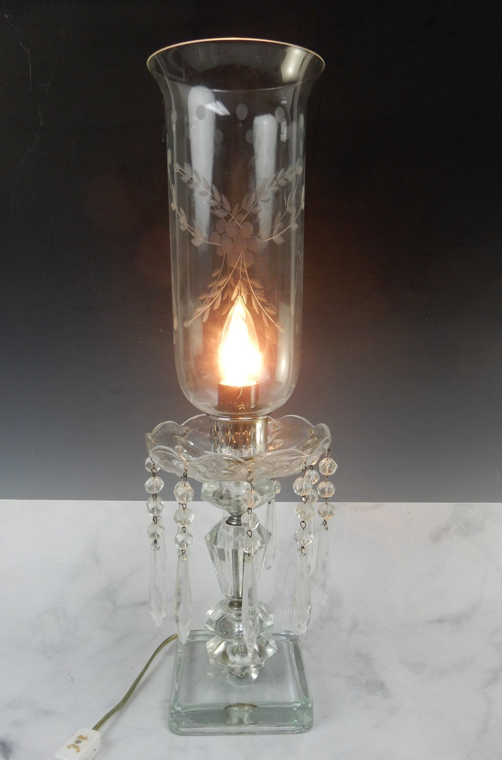 Vintage Crystal Regency Table Lamp W/Hanging Prisms 18-3/4" Tall