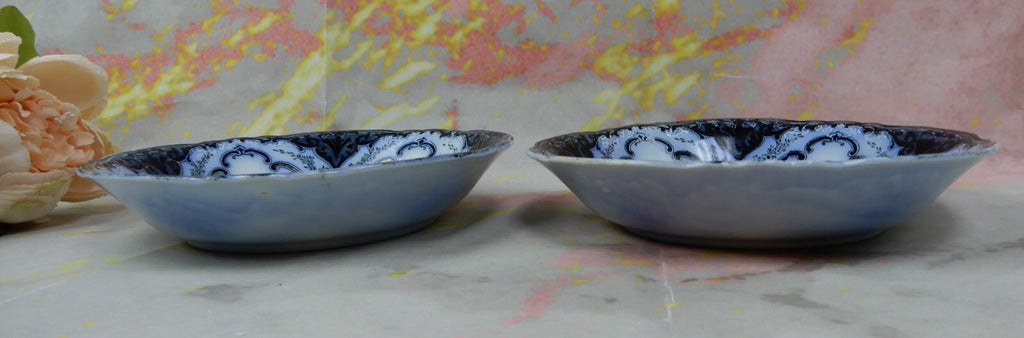 2 Coupe Soup Bowls Antique Alfred Meakin Flow Blue "Cambridge" Pattern