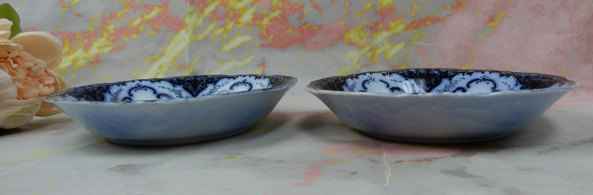 2 Coupe Soup Bowls Antique Alfred Meakin Flow Blue "Cambridge" Pattern