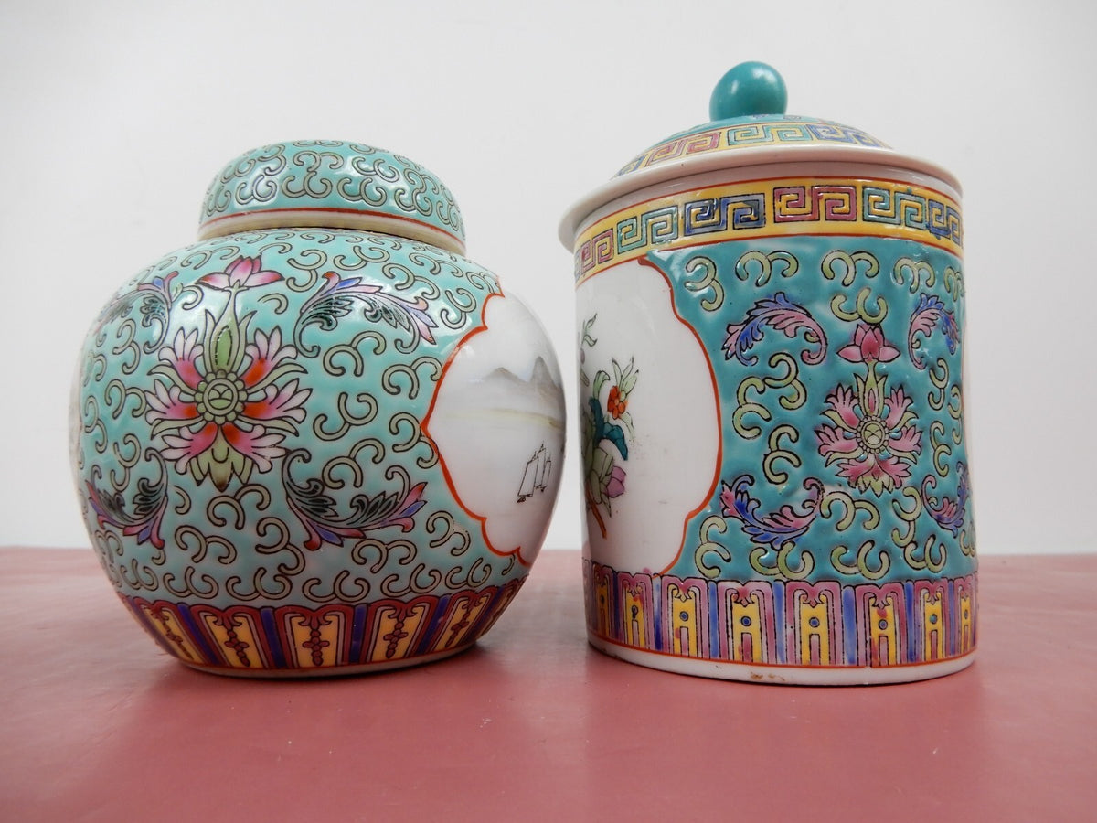 Vintage 6 Piece Oriental Pattern Fine China Porcelain Tea Set