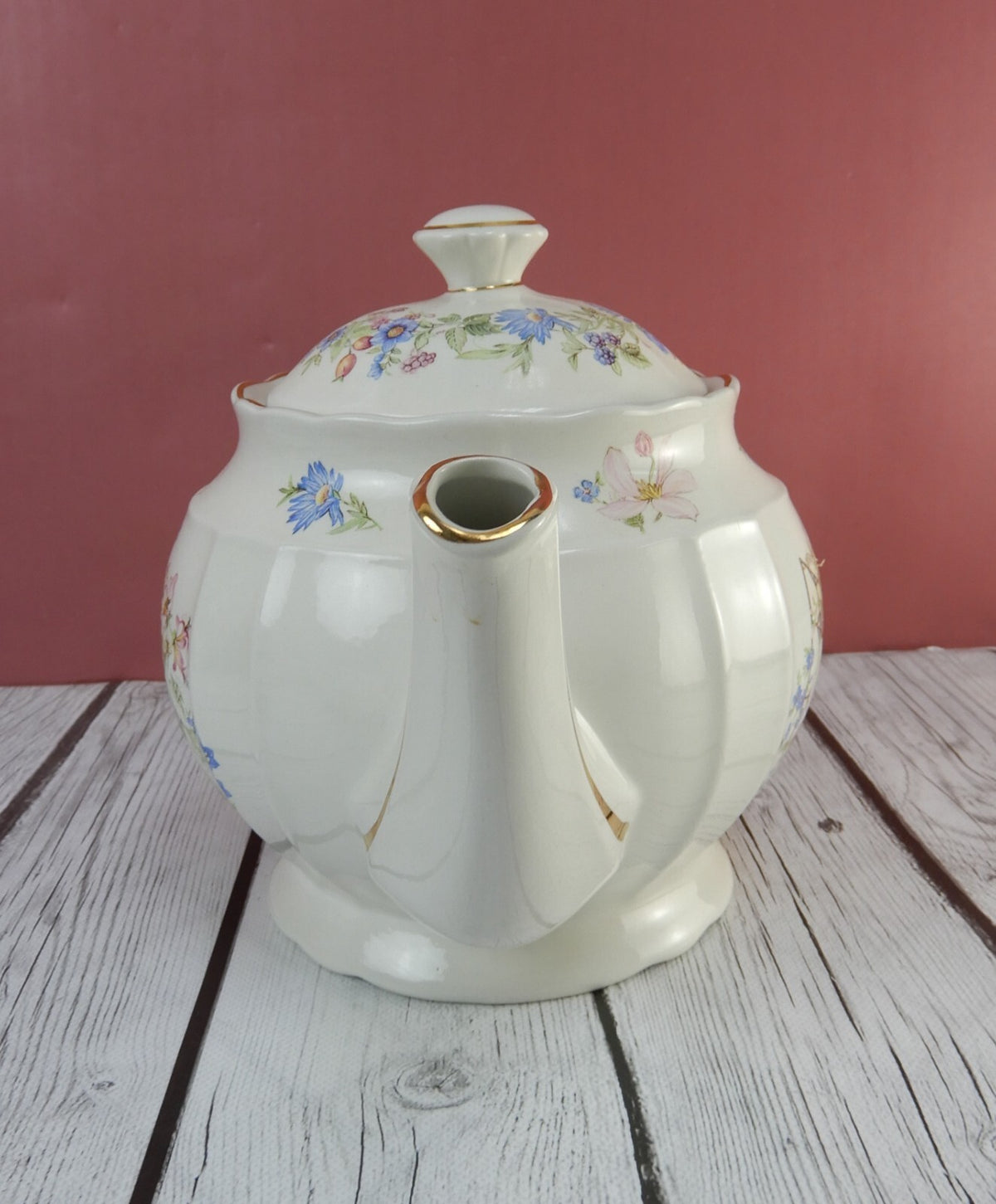 Vintage Crown Dorset Staffordshire England Tea Pot Spring Window Scene