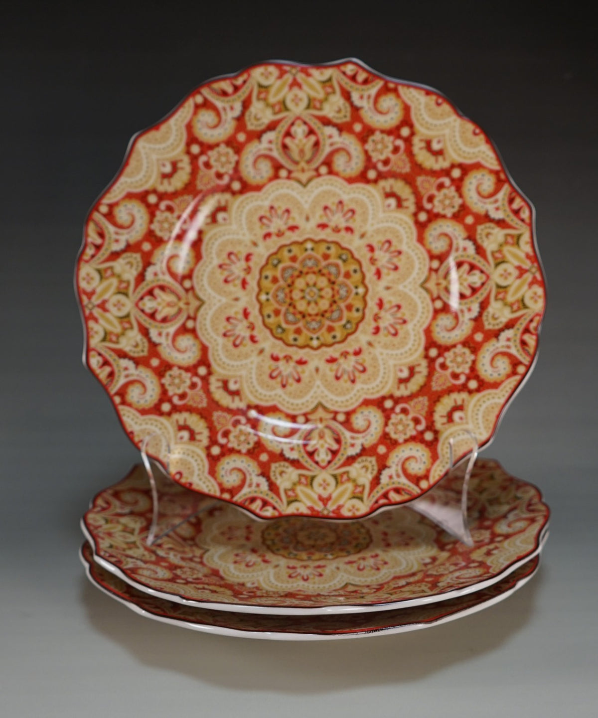 Set of Three 222 Fifth PTS International "Lyria Saffron" Pattern 8-5/8"  Plates