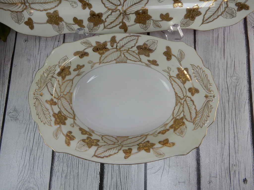 Gold Floral Anniversary Craftsman China Set of 16-3/8" Platter and Serving Bowl