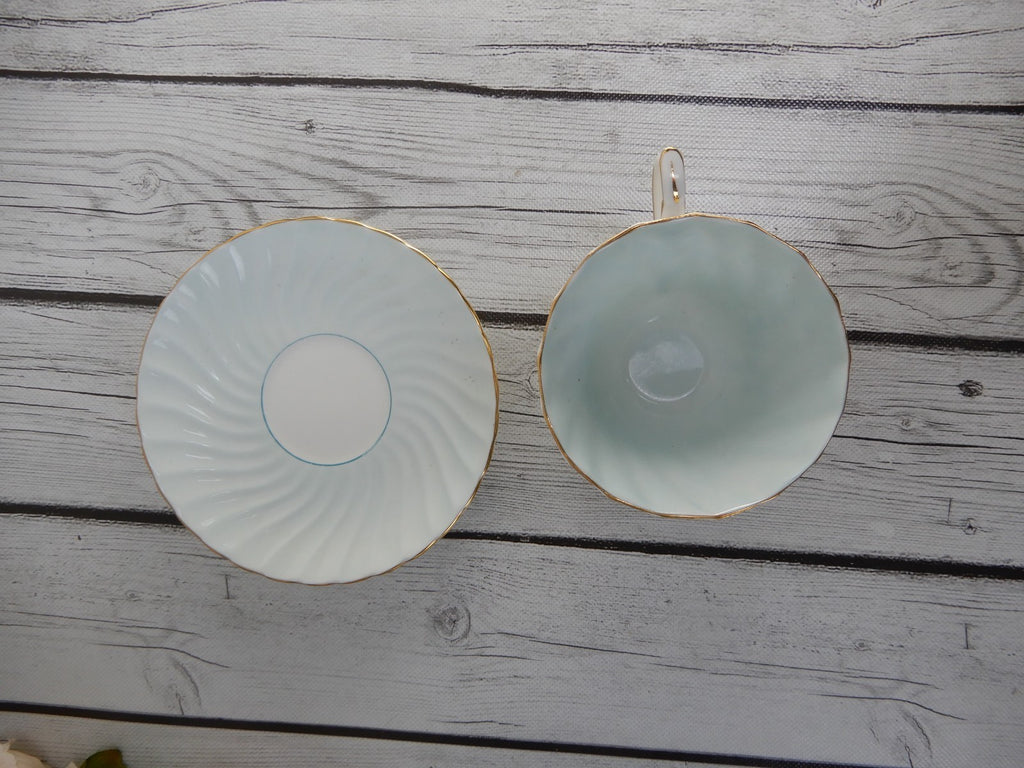 Vintage Aynsley Fine Bone China England w/ Rose Baby Blue Tea Cup & Saucer