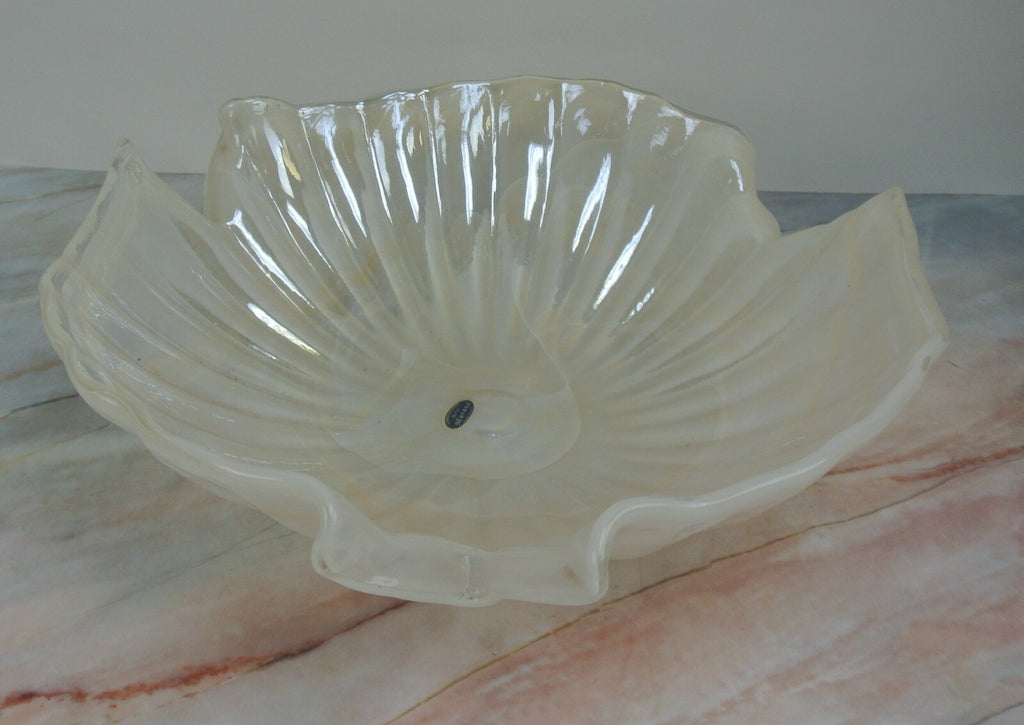 Pearl White Color Lavorazione Arte Murano Hand Blown Iridescent Center Bowl 16"