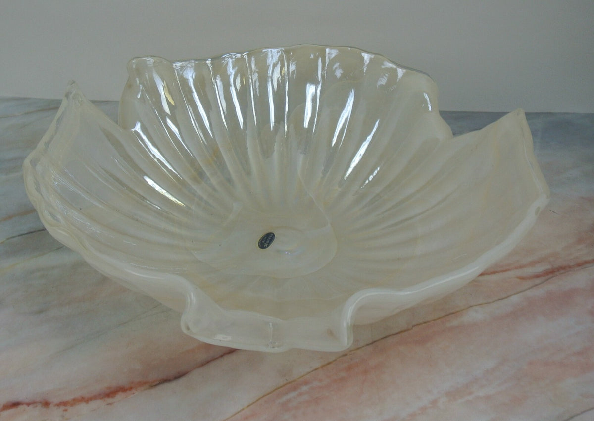 Pearl White Color Lavorazione Arte Murano Hand Blown Iridescent Center Bowl 16"