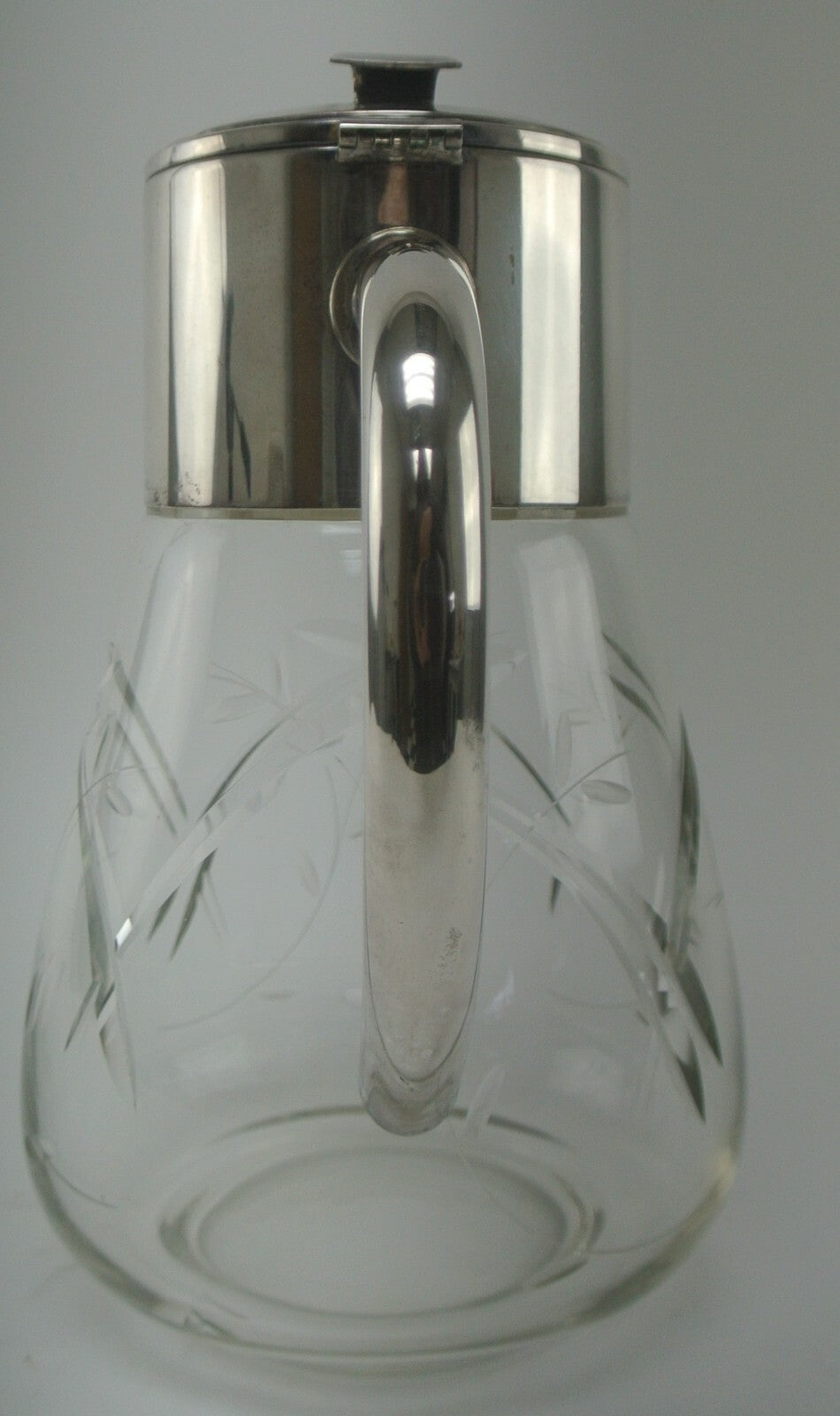 Vintage Big and Heavy 4-1/2 Lbs. Cut Crystal Pitcher With Silver Plated Top