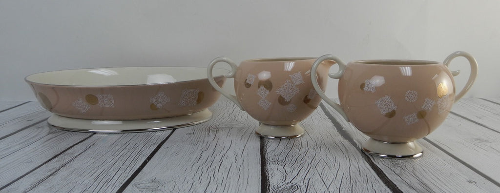 Vintage Flintridge China "New Moon" 3 Piece Creamer,Sugar Bowl and Oval Bowl