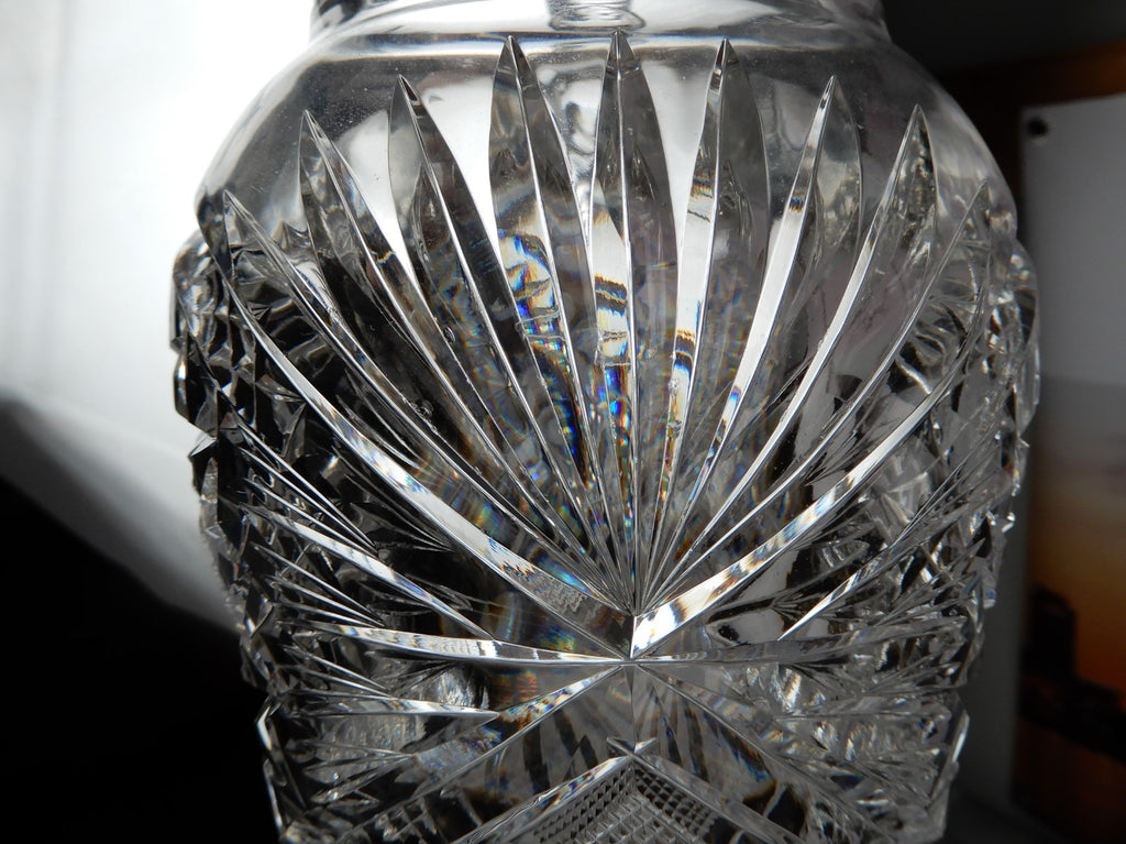 American Brilliant Period ABP Heavy Crystal Cut Glass Hobstar,Fan Notched Handle