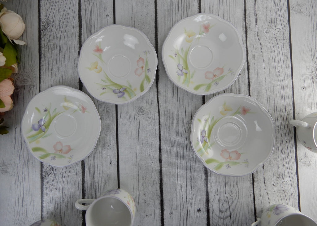 Set of  4 Mikasa Rondo "Water Colors" Pattern EG 911 Cups and Saucers