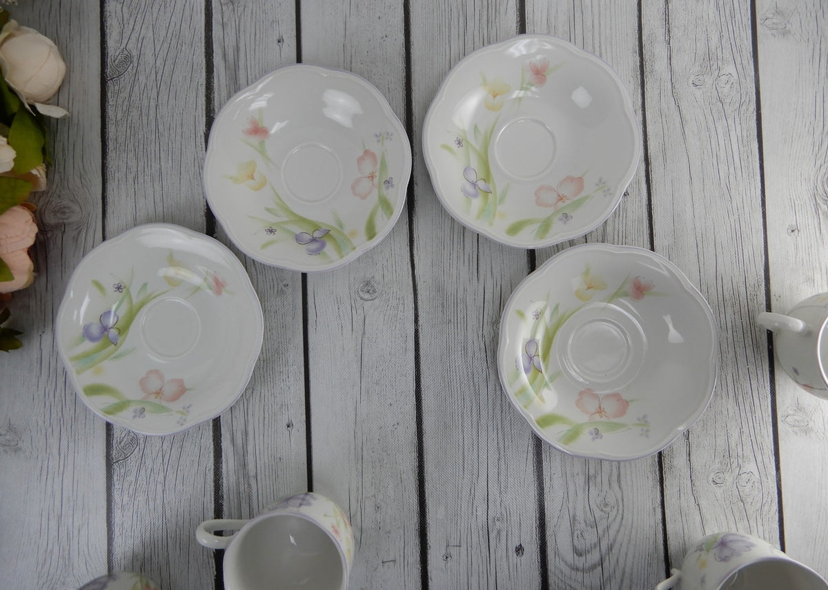 Set of  4 Mikasa Rondo "Water Colors" Pattern EG 911 Cups and Saucers