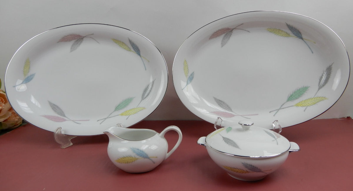 Set of 2 Platters, Sugar Bowl and Creamer L & M China "DELICE" Pattern