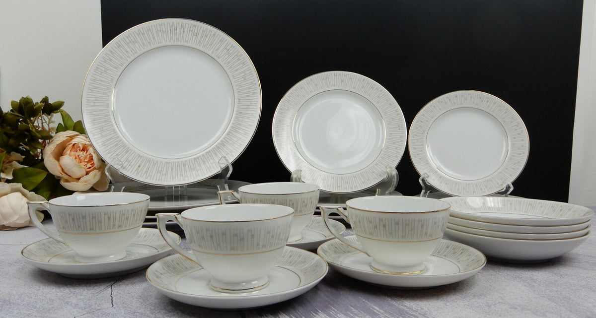 24 Piece Mikado Malay Gold & Gray 6 Piece Place Setting China Service for 4