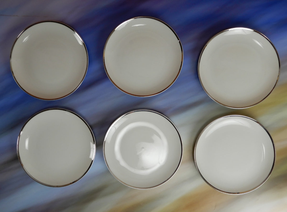 Set of Six Harmony House Moderne 6 1/4" Bread & Butter Plates White Silver Japan
