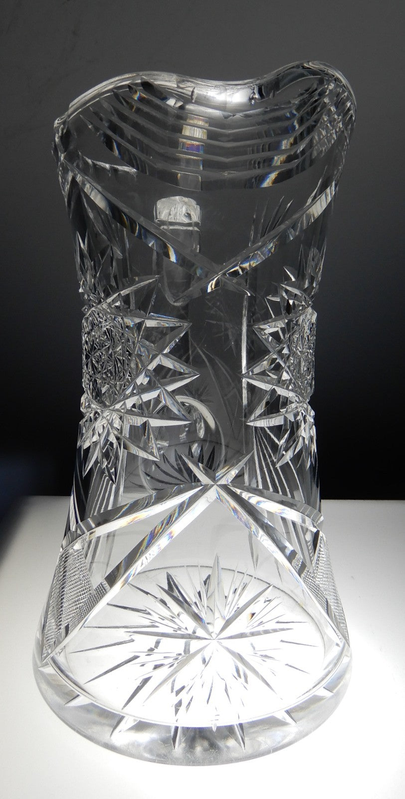Antique American Brilliant ABP Heavy Crystal Cut Glass Pitcher  9"