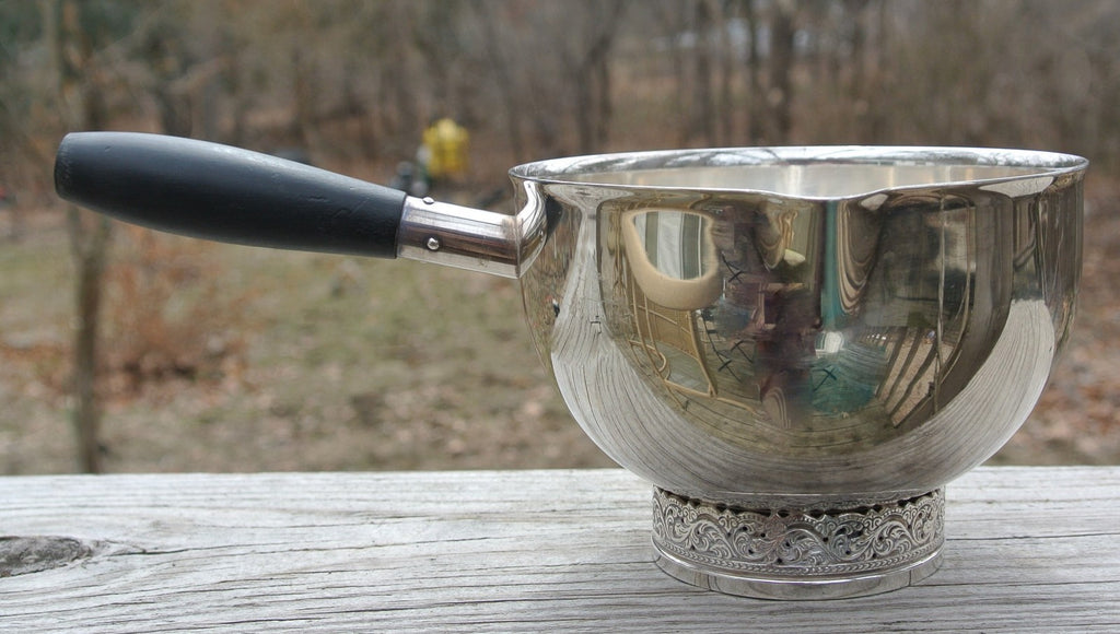 Hans Jensen Silver Plated 2 Spout With Wood Handle Bowl Made in Denmark