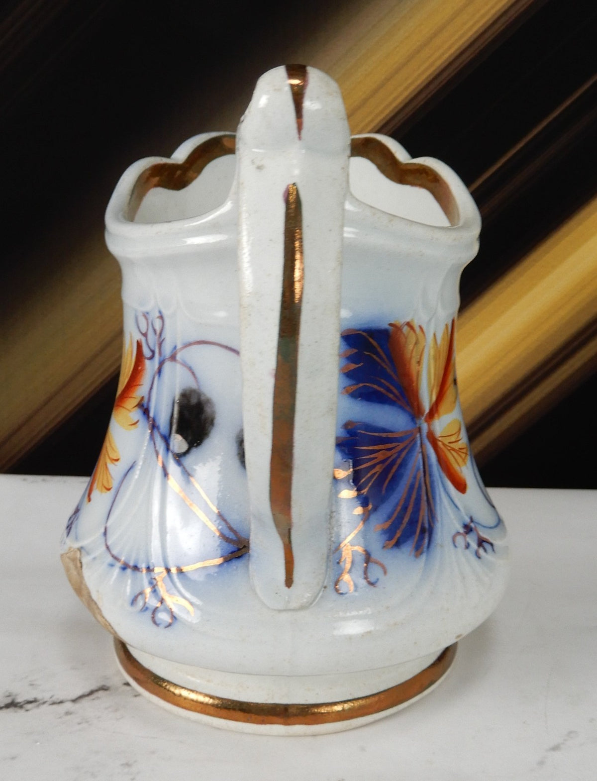 1856 Edward Walley Niagara Shape Flow Blue,Leaves & Berries Ironstone Creamer