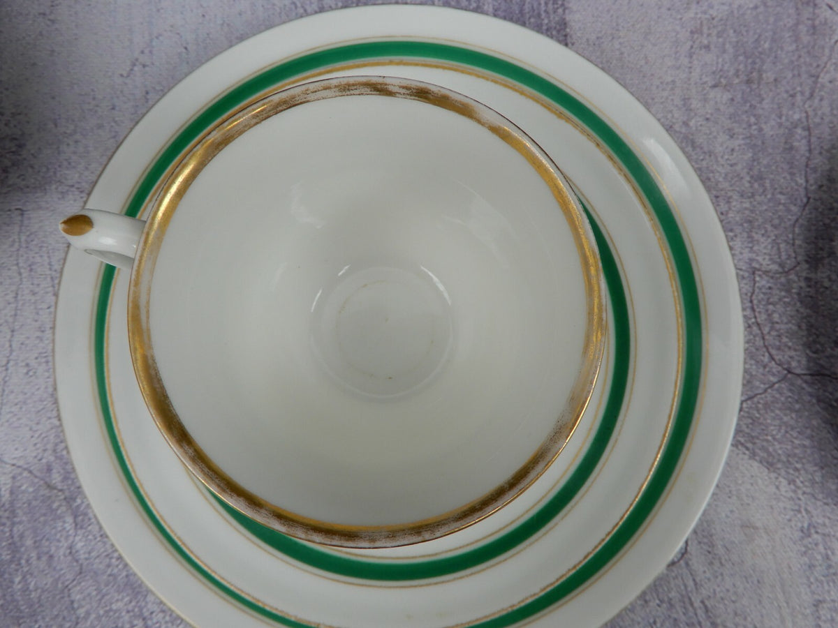 Two Set Antique White,Green and Gold Trim Tea Set Trio Cup,Saucer,Dessert Plate