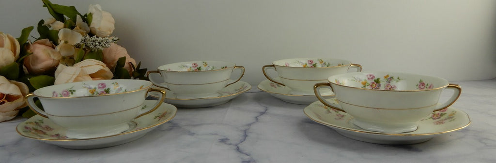 4 Baronet "Silvia" Made in Bohemia Czechoslovakia Soup Cups & Saucers