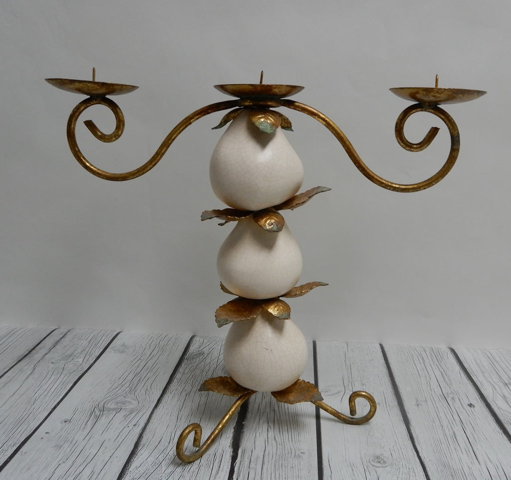 Vintage Gold Metal 3 Light Crackled Pear Stacked Votive Candle Holder