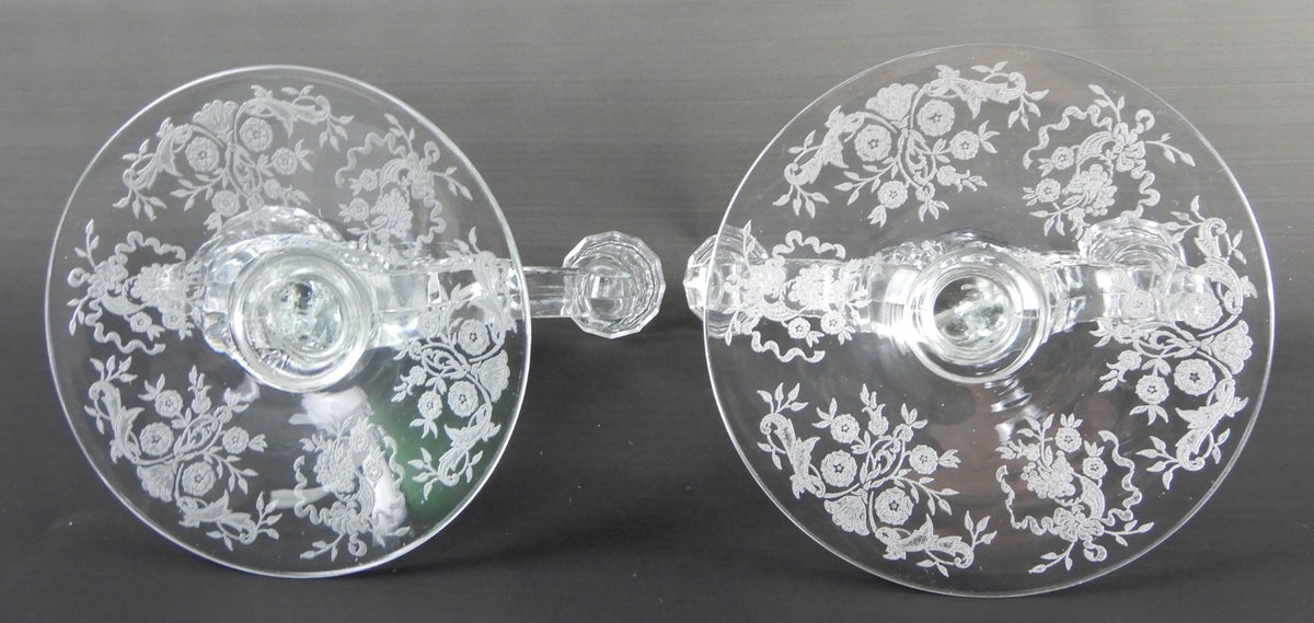 2 Pc. Double Light Candlestick Light Candelabras Fern Pat. Etched Base &Bobeches
