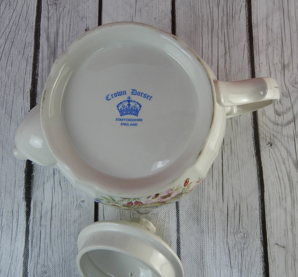 Vintage Crown Dorset Staffordshire England Tea Pot Spring Window Scene