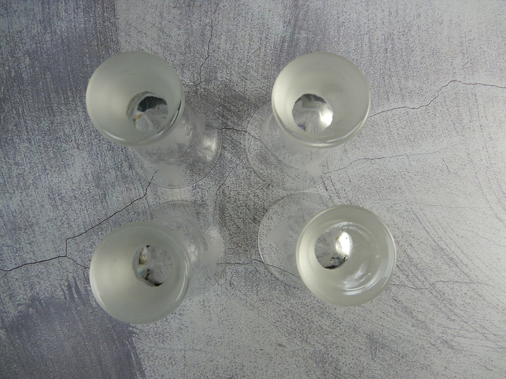 Set of 4 Acid Etched with Flying Gesse/Ducks Glasses Hold 2 oz