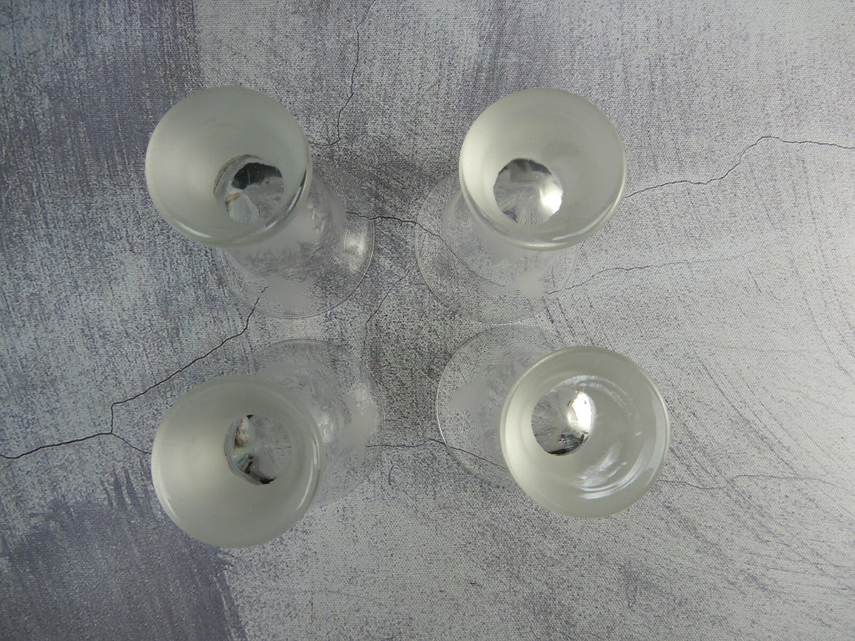 Set of 4 Acid Etched with Flying Gesse/Ducks Glasses Hold 2 oz