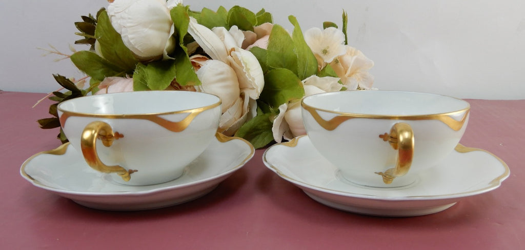 Two Silver Anniversary Schleiger 19 Haviland Limoges Bouillon Cups & Saucers