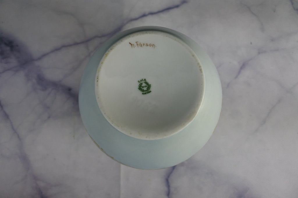 O.& E.G. Royal Porcelain Flower Vase, Hair Receiver, And Powder Jar Vanity Set