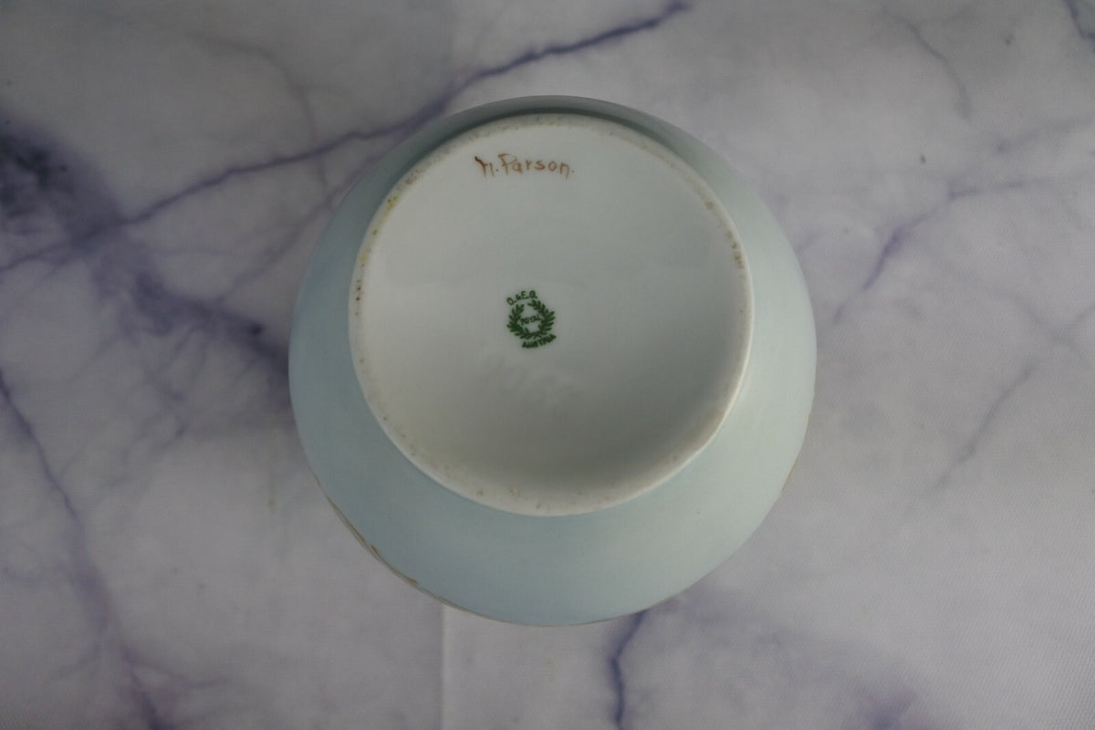 O.& E.G. Royal Porcelain Flower Vase, Hair Receiver, And Powder Jar Vanity Set
