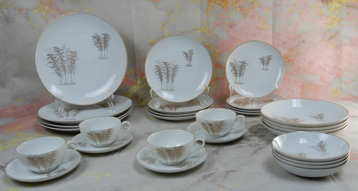 28 Pieces 7-Piece 4 Place Setting Porcelain of FUKAGAWA Arita Japan ~Gold Bamboo