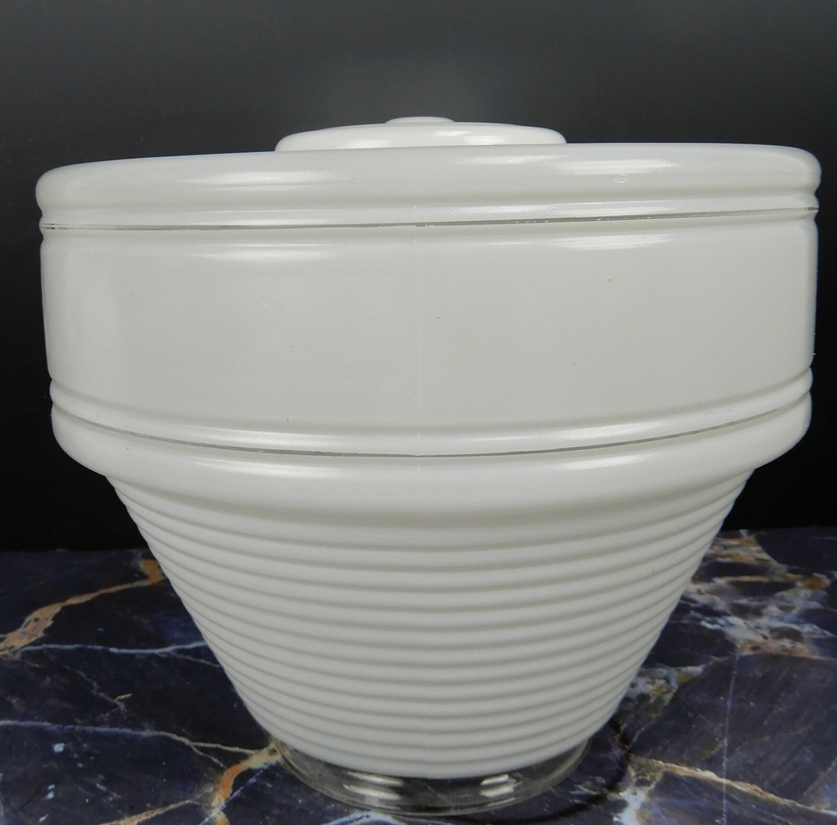 Vintage Tall Ceiling White & Clear Glass Shade 8" Diameter