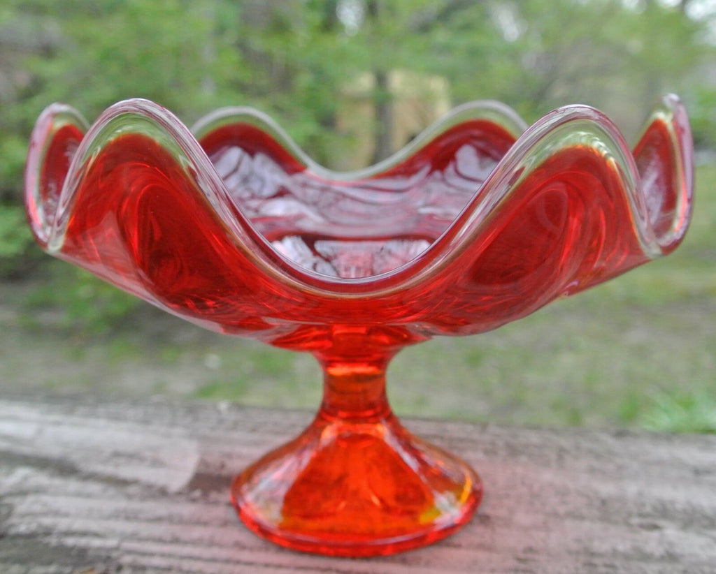 1960s Viking Glass Amberina Epic Line Small Compote