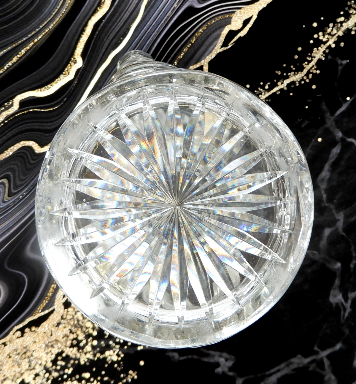 American Brilliant Period ABP Heavy Crystal Cut Glass Hobstar,Fan Notched Handle