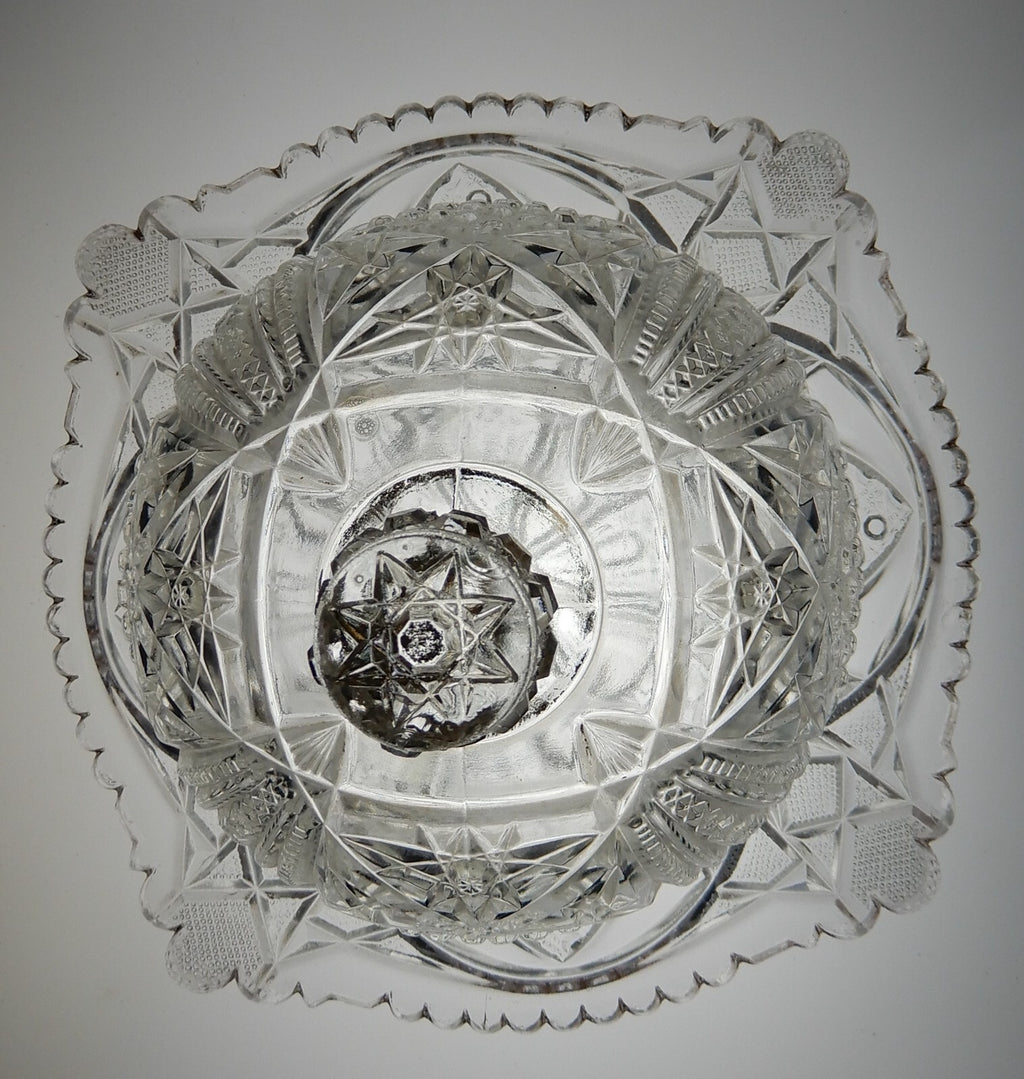 Vintage Clear Press Glass Lidded Round Butter Dish Gold Rims