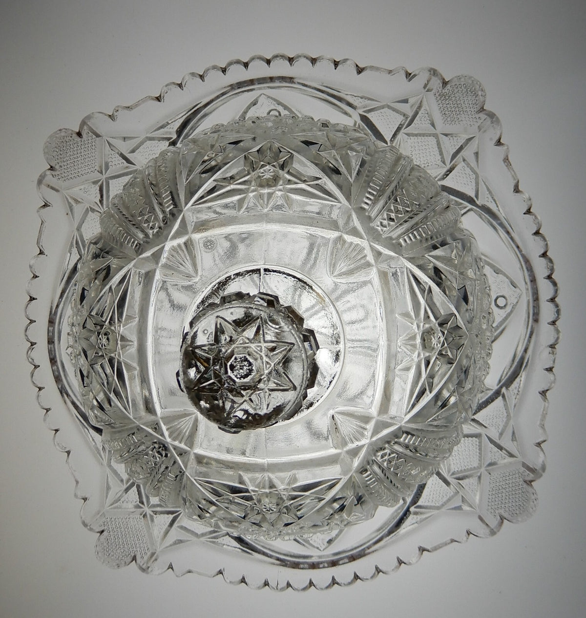 Vintage Clear Press Glass Lidded Round Butter Dish Gold Rims