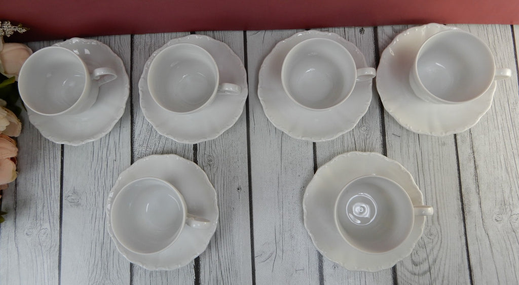 Seltmann Weiden Bavaria West Germany Theresia White Flat ~ 6 of Cups and Saucers
