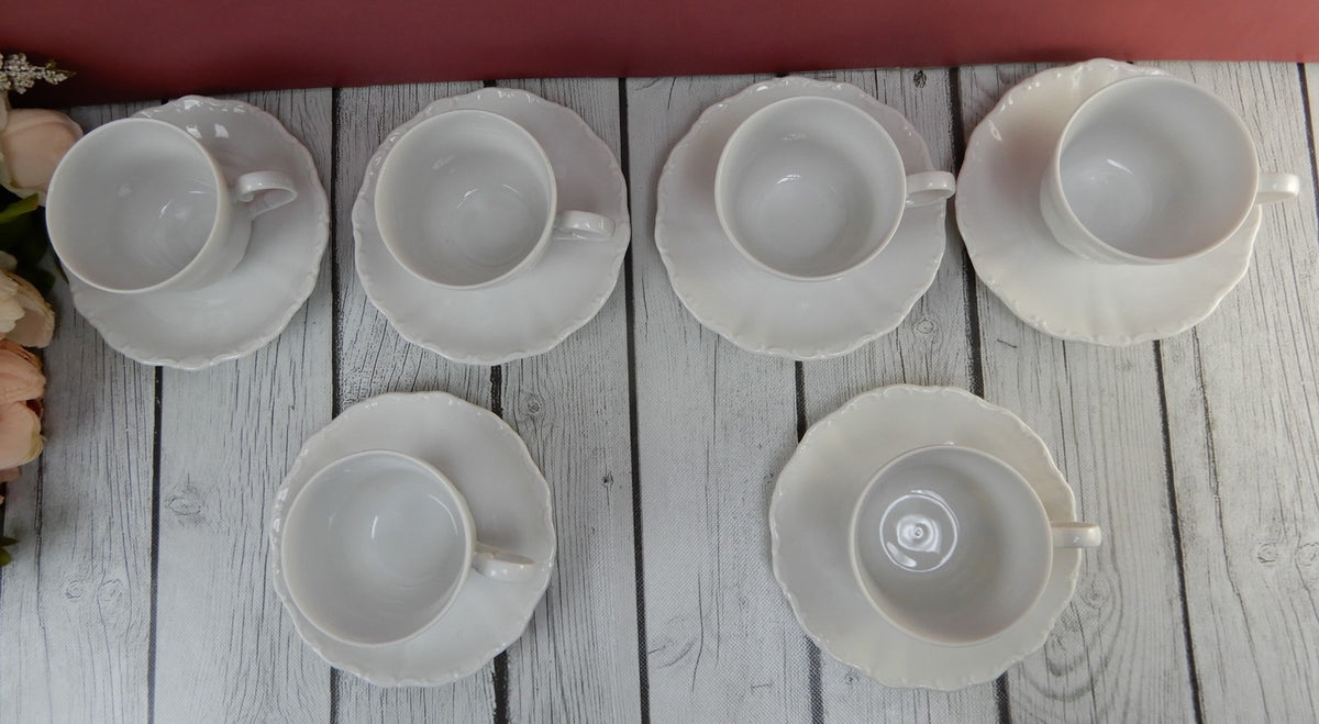 Seltmann Weiden Bavaria West Germany Theresia White Flat ~ 6 of Cups and Saucers