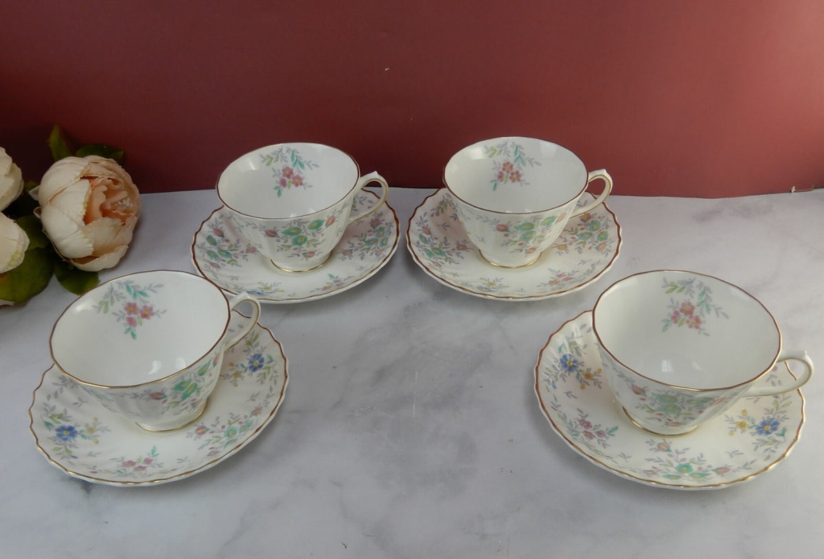 Vintage Royal Doulton Pastoral Pattern Set of Four Cups and Saucers
