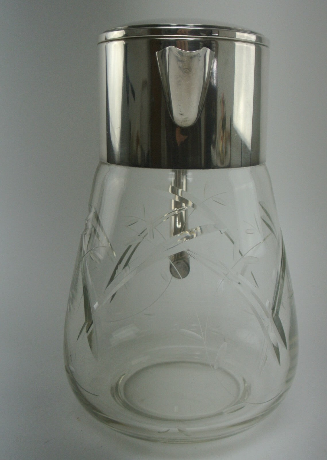 Vintage Big and Heavy 4-1/2 Lbs. Cut Crystal Pitcher With Silver Plated Top