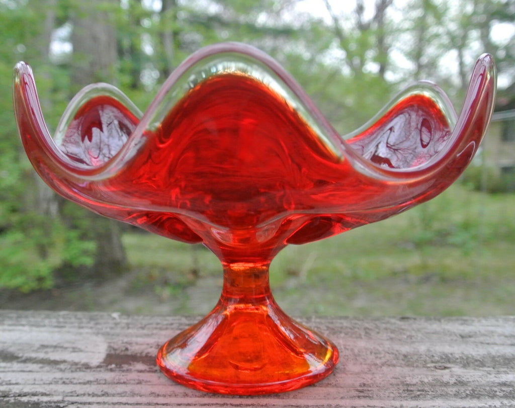 1960s Viking Glass Amberina Epic Line Small Compote