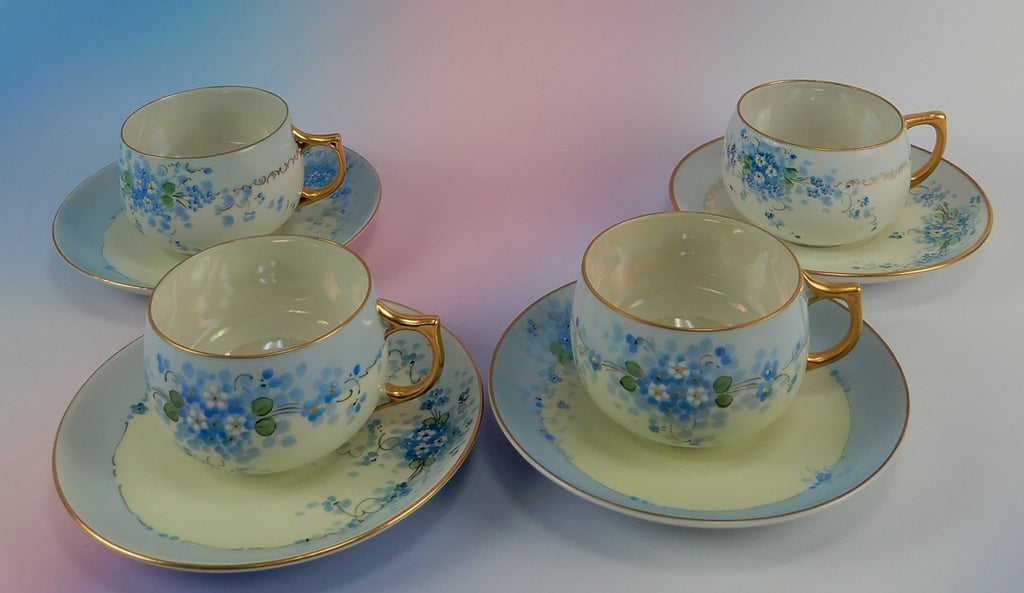 4 Pc. Stouffers Hand Decorated Blue Forget Me Not~ Cups and Saucers