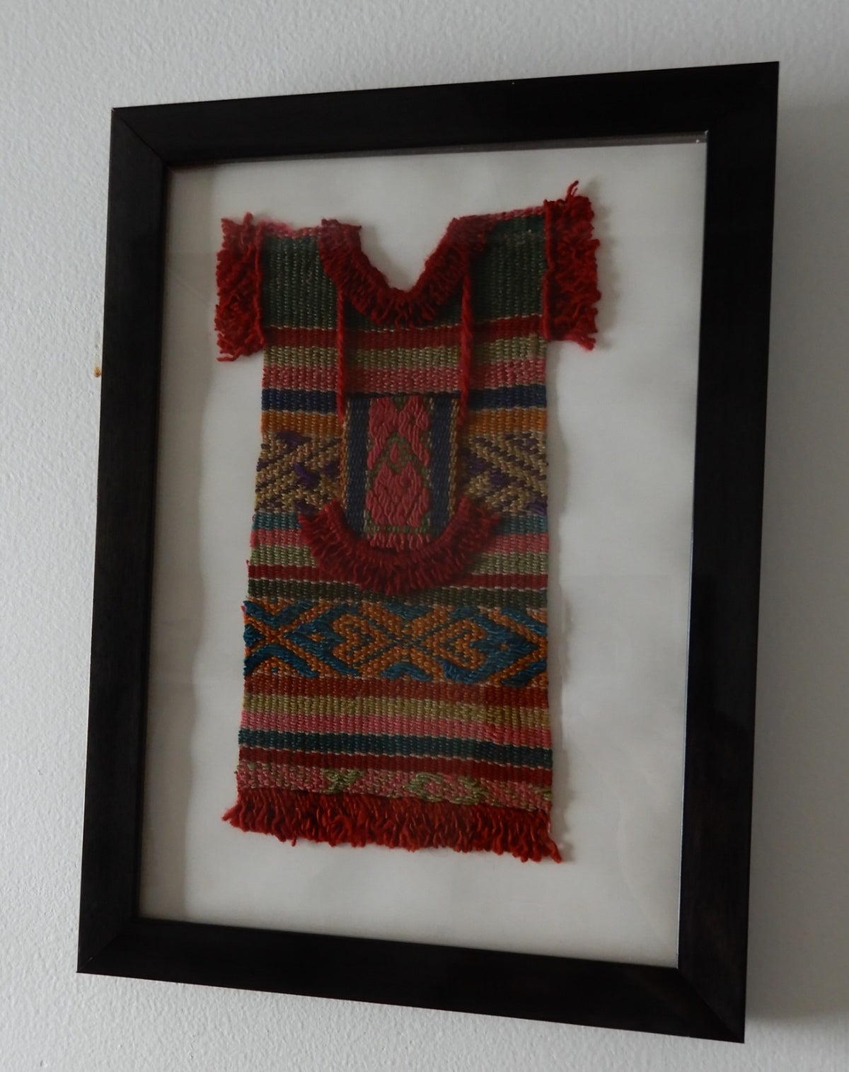 Pair of Precolombian Woven Textile Small Doll Dress Framed 11" X  8"