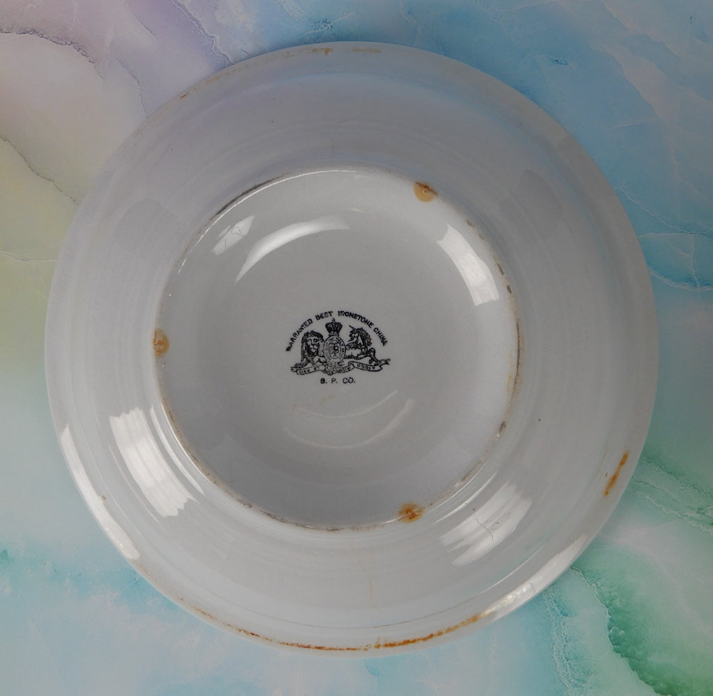 Antique B.P. Co. White Ironstone Wash Basin Bowl Cottagecore Kitchen Decor