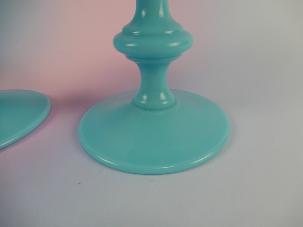 Pair of Vtg Portieux Vallerysthal Blue Opaline Glass Goblets France 14oz