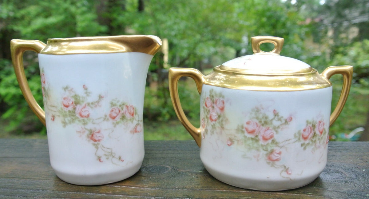 Vtge 1913  Lusterware Carl Tielsch (CT) Altwasser Sugar Bowl and Creamer Singed