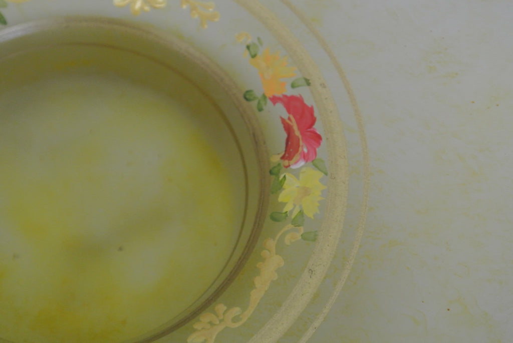Vintage Bohemian Glass Hand Painted Enamel Footed Bowl, Stand